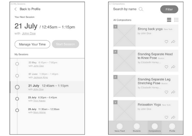 UX design wireframes